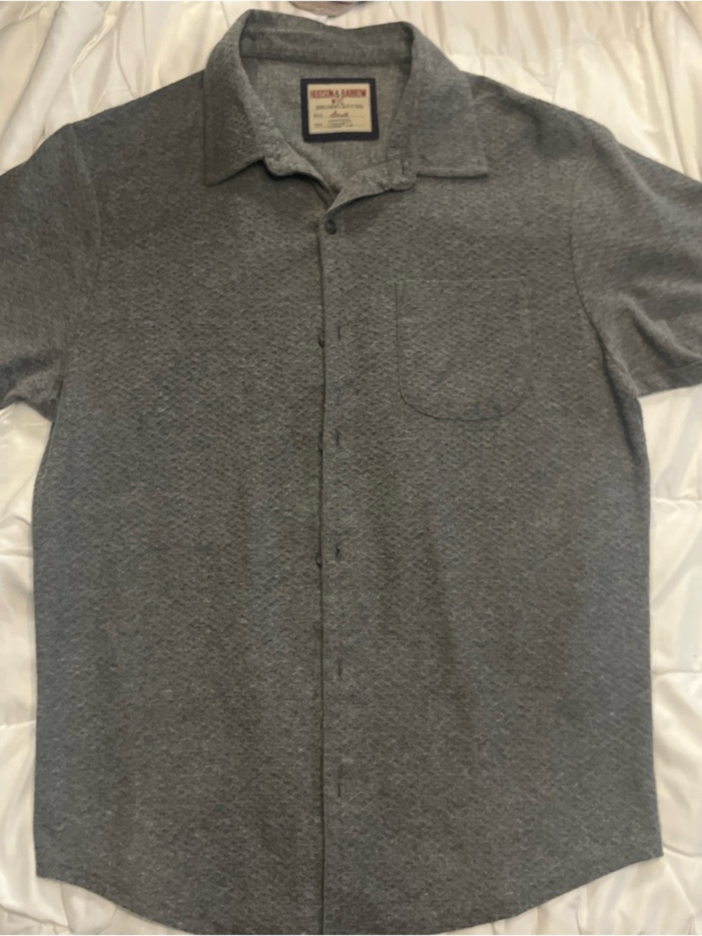 Hudson & Barrow NYC Grey Short-Sleeve Button-Up Shirt - Mens